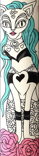 Free colorable bookmarks of a cat with dyed hair